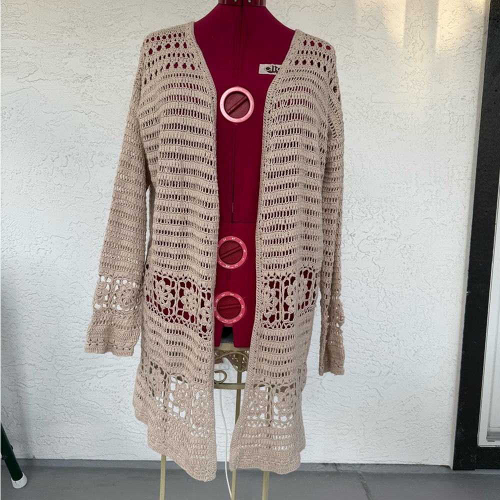 Sundance Catalog Tan Crocheted ‘Fosette’ Cardigan - Picture 4 of 9